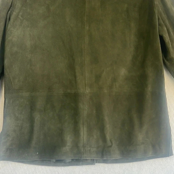100% Suede Leather Jacket Shacket Womens Size 12 Olive Army Green Jones New York - Picture 12 of 16